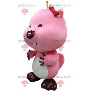 Mascotte de castor rose et blanc. Mascotte de loutre -