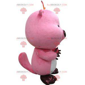 Maskottchen rosa und weißer Biber. Otter Maskottchen -