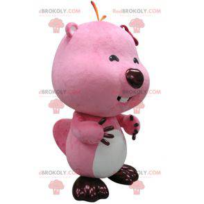 Mascotte castoro rosa e bianco. Mascotte di lontra -