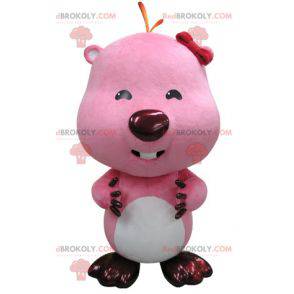 Maskottchen rosa und weißer Biber. Otter Maskottchen -