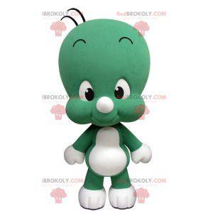 Mascotte de petit bonhomme vert et blanc mignon et rigolo -