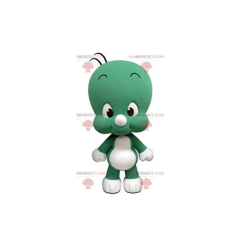 Leuke en grappige kleine groene en witte mascotte -