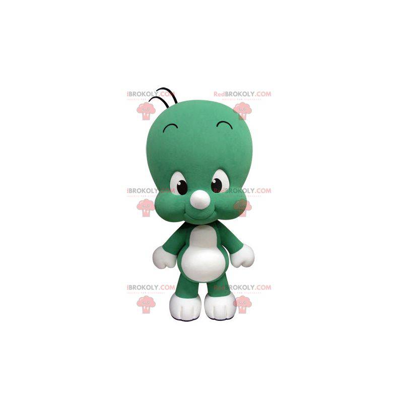 Roztomilý a zábavný malý zelený a bílý maskot - Redbrokoly.com Roztomilý a zábavný malý zelený a bílý maskot - Redbrokoly.com