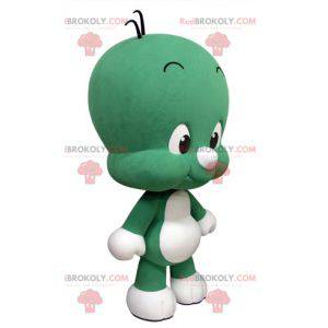 Mascotte de petit bonhomme vert et blanc mignon et rigolo -