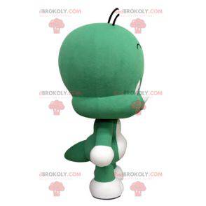 Mascotte de petit bonhomme vert et blanc mignon et rigolo -