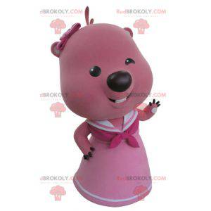 Maskottchen rosa und weißer Biber. Otter Maskottchen -