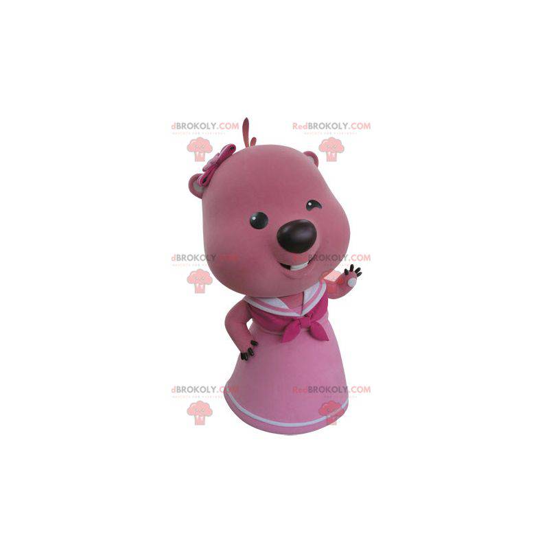 Castor de mascote rosa e branco. Mascote lontra - Redbrokoly.com