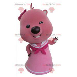 Maskottchen rosa und weißer Biber. Otter Maskottchen -