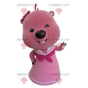 Maskottchen rosa und weißer Biber. Otter Maskottchen -