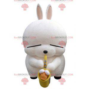 Mascotte de gros lapin blanc avec un saxophone - Redbrokoly.com