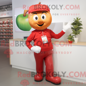 Röd eplemaskotkostyme kledd...