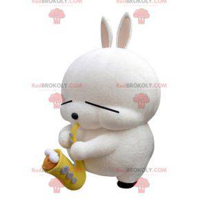 Stor vit kaninmaskot med saxofon - Redbrokoly.com