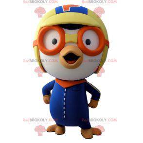 Blue and white bird mascot in aviator outfit - Redbrokoly.com