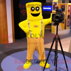 Gele camera mascottekostuum...