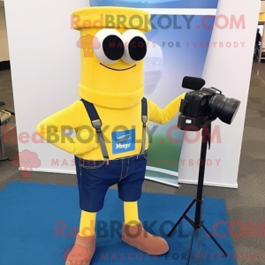 Gele camera mascottekostuum...