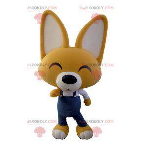 Geel en wit vos mascotte in overall - Redbrokoly.com