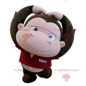 Brun og lyserød abe-maskot med stort hoved - Redbrokoly.com