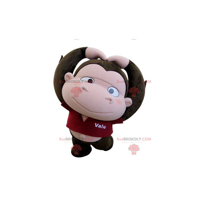 Brown and pink monkey mascot with a big head - Redbrokoly.com