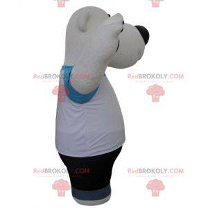 Mascotte orso polare e nero vestito di blu e bianco -