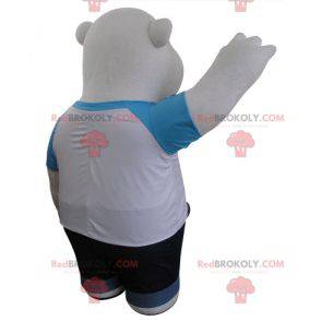 Mascotte orso polare e nero vestito di blu e bianco -