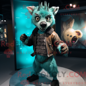 Teal Hyena mascot costume...
