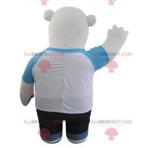 Mascotte orso polare e nero vestito di blu e bianco -