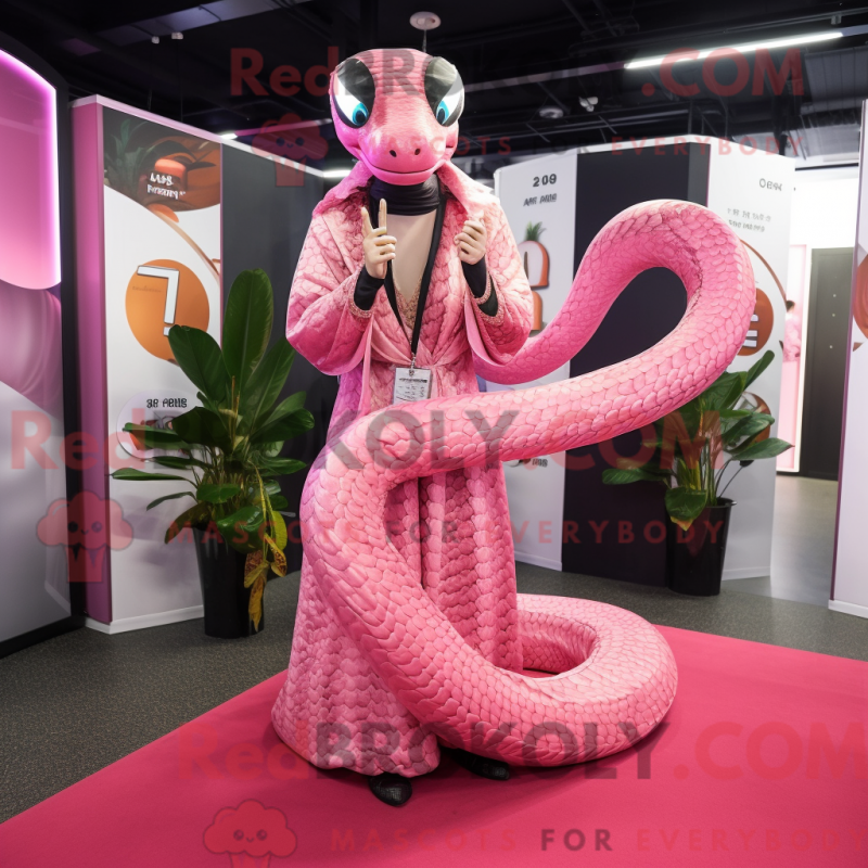 Rosa orm maskotdräkt med kappa och ringar - Ormmaskotar - REBROKO_218203 - RedBrokoly.com
