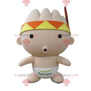 Pink baby mascot with a bandana and a feather - Redbrokoly.com