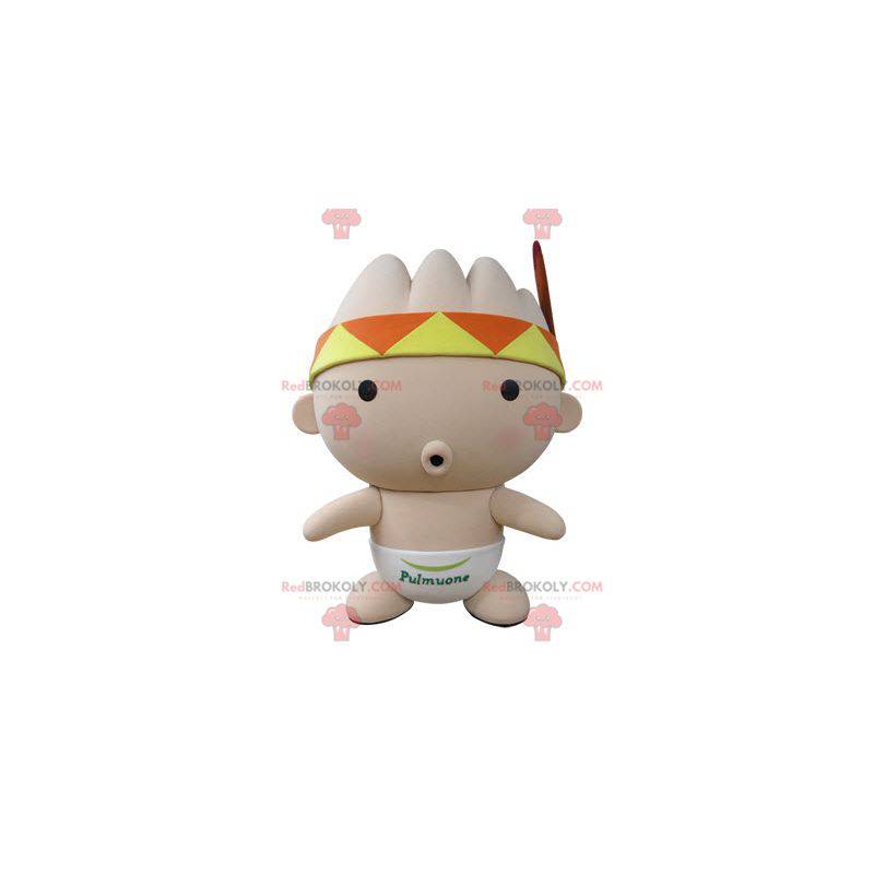 Mascote bebê rosa com uma bandana e uma pena - Redbrokoly.com