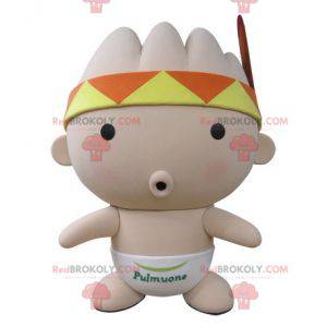 Mascote bebê rosa com uma bandana e uma pena - Redbrokoly.com