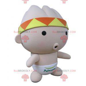 Rosa Babymaskottchen mit einem Kopftuch und einer Feder -