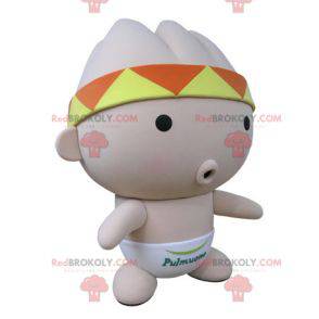 Lyserød babymaskot med en bandana og en fjer - Redbrokoly.com