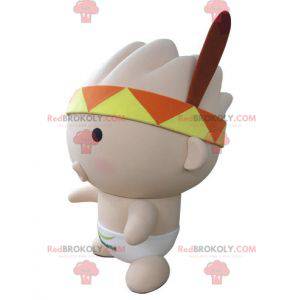 Mascote bebê rosa com uma bandana e uma pena - Redbrokoly.com