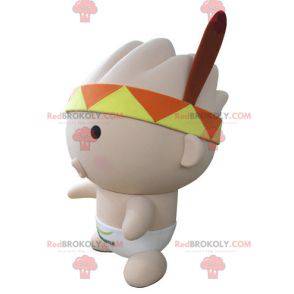 Mascote bebê rosa com uma bandana e uma pena - Redbrokoly.com