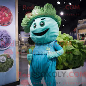 Cyan Cabbage mascot costume...