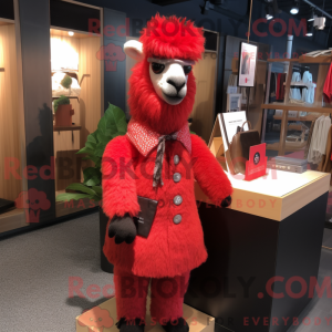 Rød Alpaca maskot kostume...
