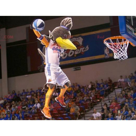 Giant yellow and orange gray bird mascot - Redbrokoly.com