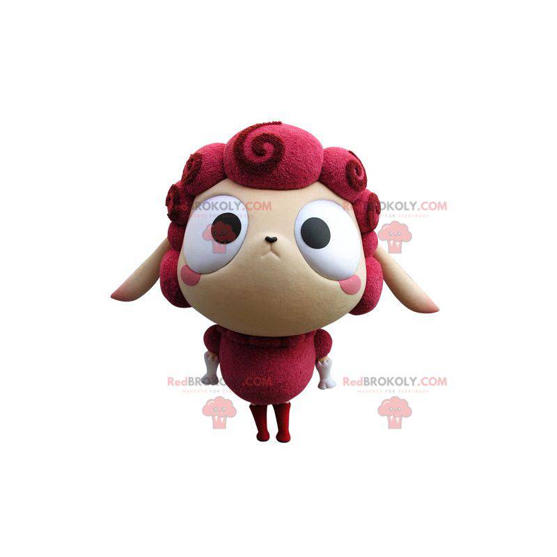 Mascotte de mouton rose et beige très rigolo - Redbrokoly.com