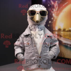 Fantasia de mascote Silver Gosling com cardigã e óculos de sol - Mascotes Gosling - REBROKO_218484 - RedBrokoly.com
