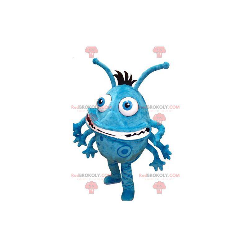 Mascote monstro de bactéria azul e branca - Redbrokoly.com