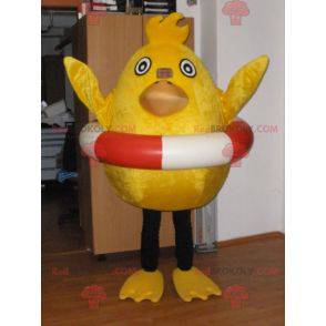 Mascot pollito amarillo con un salvavidas - Redbrokoly.com