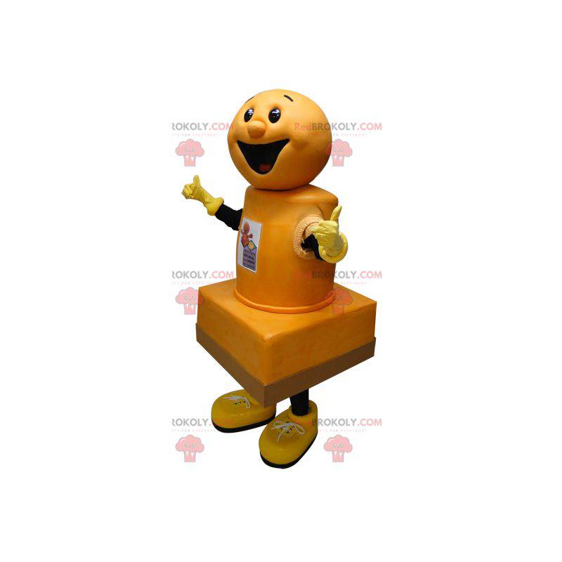 Reusachtig en glimlachend geel stempelkussen mascotte -