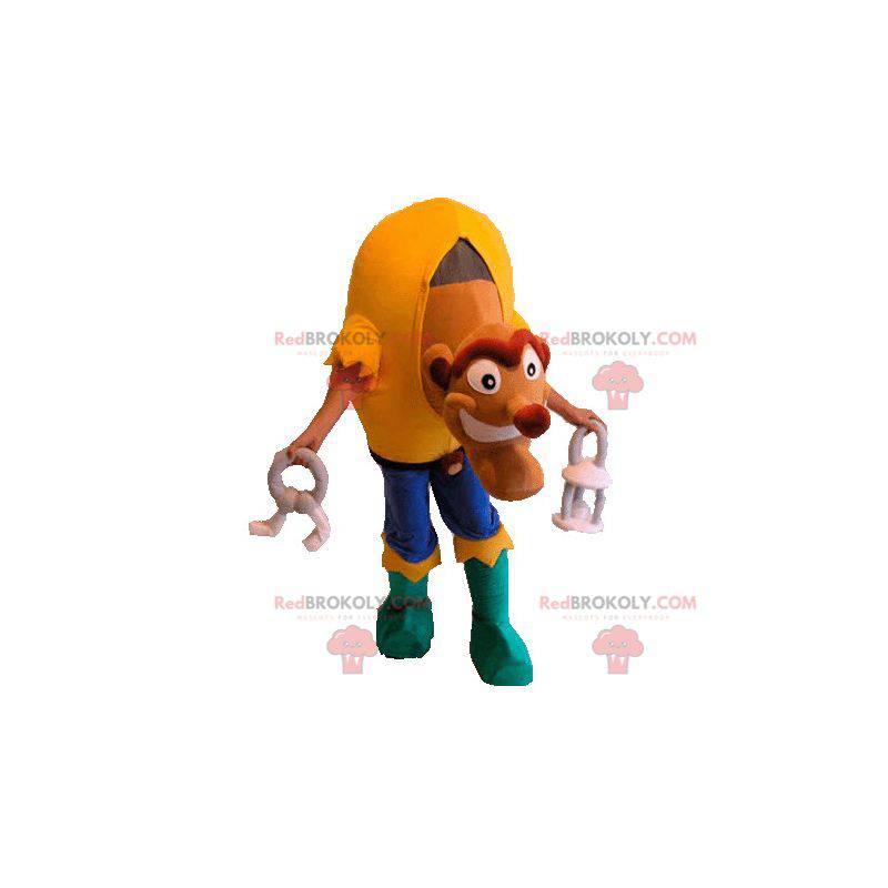 Monster Buckliges Maskottchen mit einem bunten Outfit -
