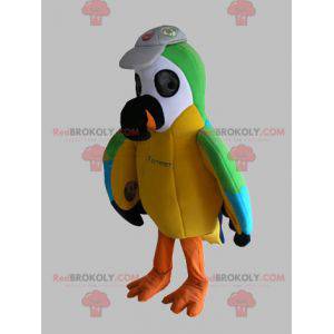 Mascote papagaio multicolorido verde amarelo e azul -