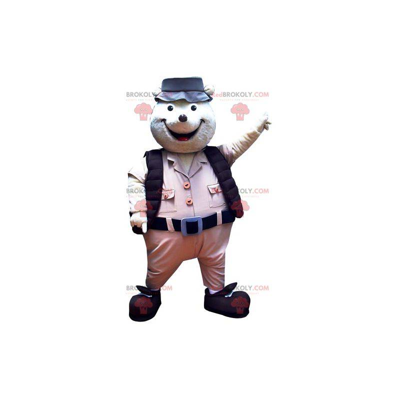 Mascote toupeira em traje de explorador - Redbrokoly.com