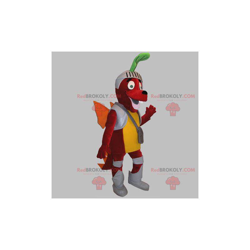 Maskot červený drak pes oblečený jako rytíř - Redbrokoly.com Maskot červený drak pes oblečený jako rytíř - Redbrokoly.com