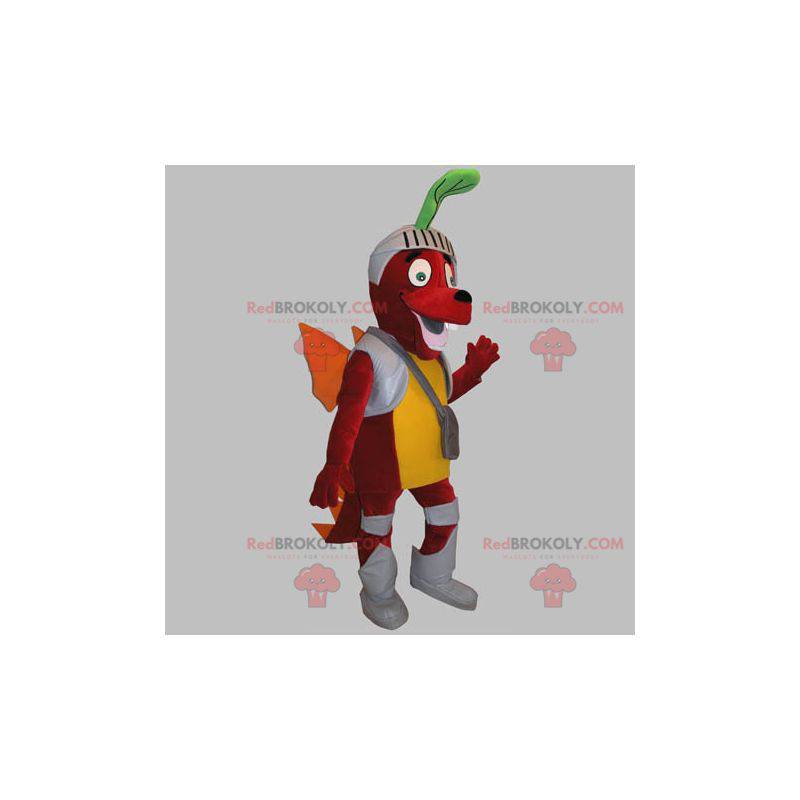 Red dragon dog mascot dressed as a knight - Redbrokoly.com