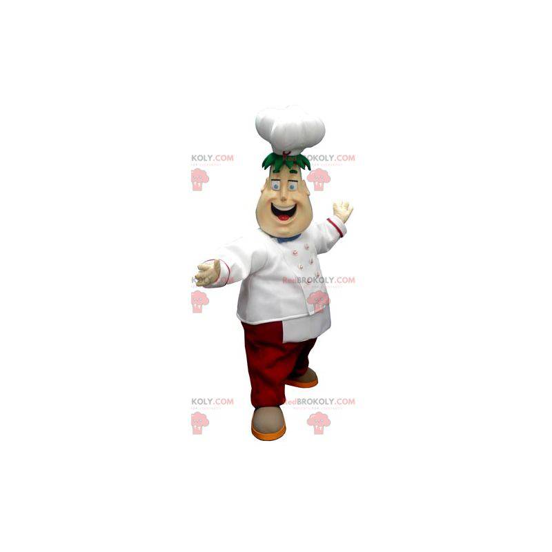 Mascote do chef principal com avental e chapéu de chef -