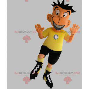 Fodboldspiller maskot i sort og gul tøj - Redbrokoly.com