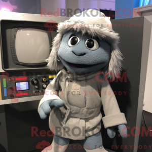 Grå TV-maskotdraktfigur...